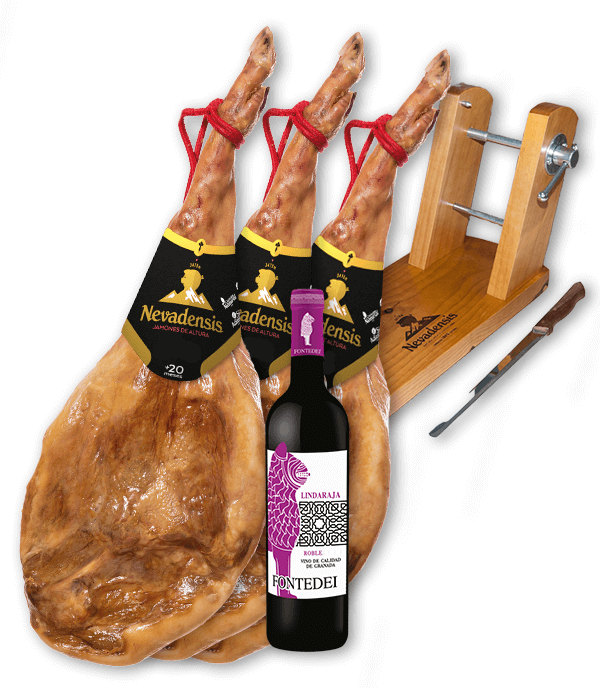 Lote de Jamones de Trevélez, Kit Jamonero y Vino